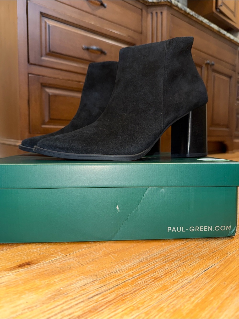 Paul Green Black Suede Block Heel Ankle Booties